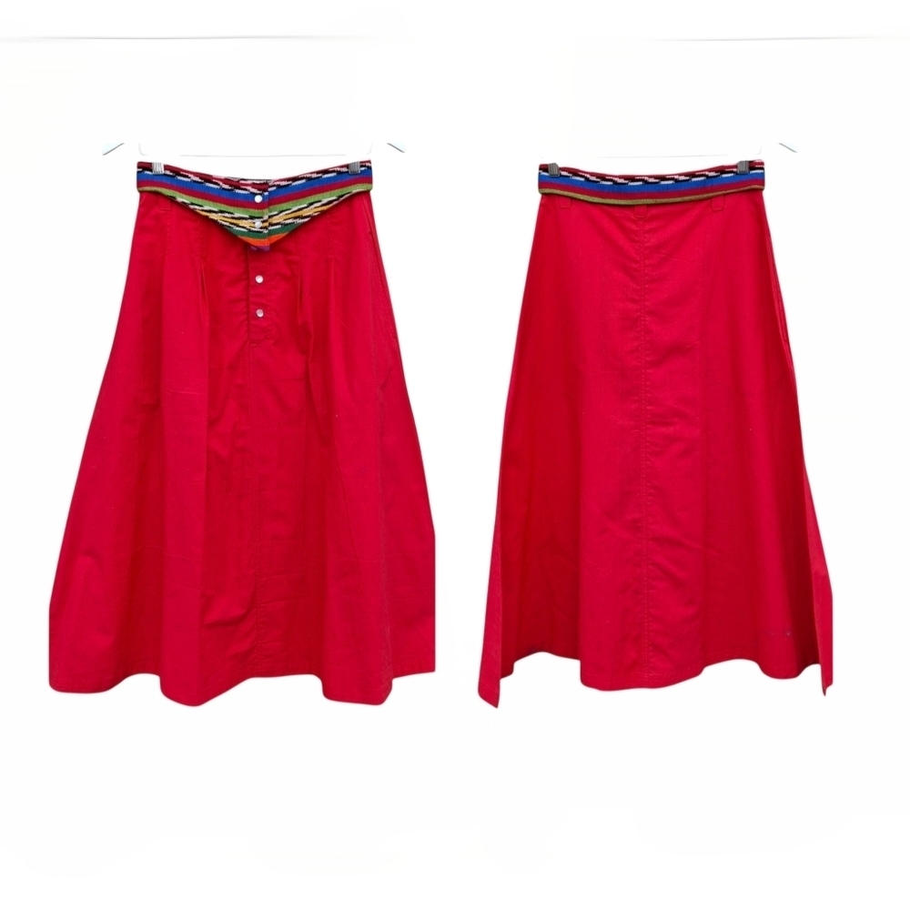 Guatemala Textiles Handwoven Cotton Serape Waist Red Corte Skirt  Size Small